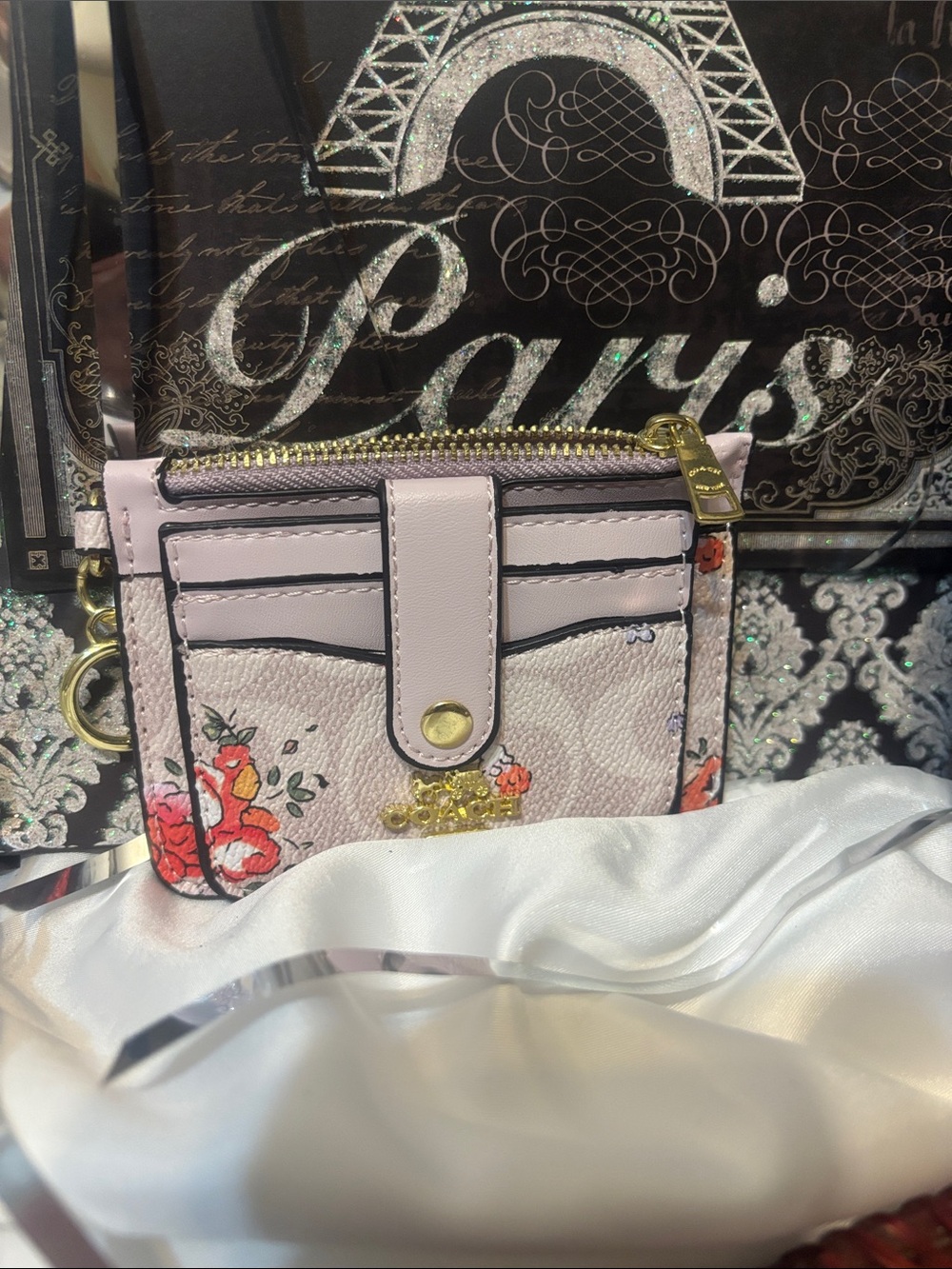 Coach Floral ID Card Holder Key Cain Wallet